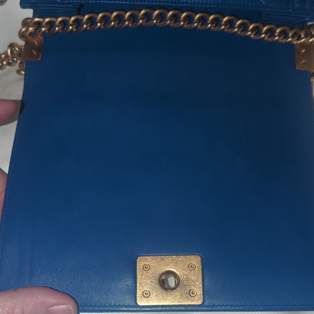 Chanel Boy North South Vertical Bag Blue Quilted Lambskin Gold HardwareAuthentic - Picture 17 of 17